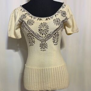 Arden B Cream Embellished Off-the-Shoulder Sweater